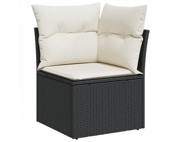 Sonata H 8-частен градински диван комплект с възглавници черен полиестер ратан акация