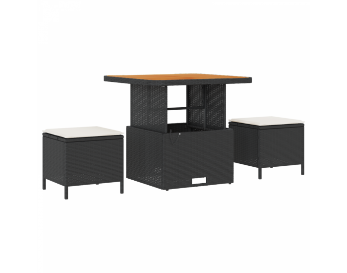 Sonata H 9 Частен Градински Диван Комплект с Възглавници Черен Полиестър Ратан Акация