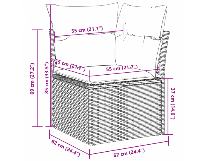 Sonata H 12 части градински комплект дивани с възглавници Сив Полиратан Акация