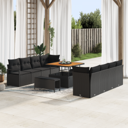 Sonata H 11 парчен комплект градински диван с възглавници черен полиротан акация - Seturi pentru exterior