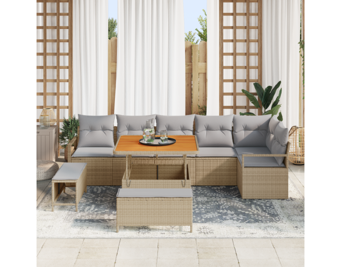 Sonata Set de canapele pentru grădină 9 buc. Bej Rattan poli
