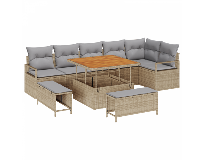 Sonata Set de canapele pentru grădină 9 buc. Bej Rattan poli