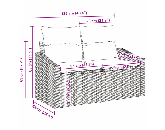Комплект градински диван Sonata H от 13 части с възглавници, черен, полиратан, акация