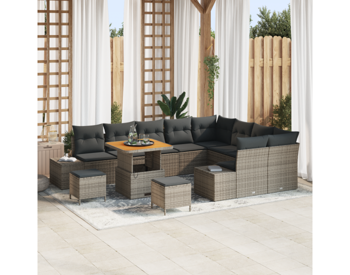 Sonata H 12-частен градински комплект дивани с възглавници сив полиратан