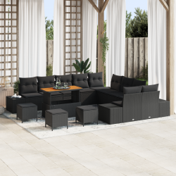 Комплект от 14 части градинска sofa с възглавници черен полиратан - Sonata H
