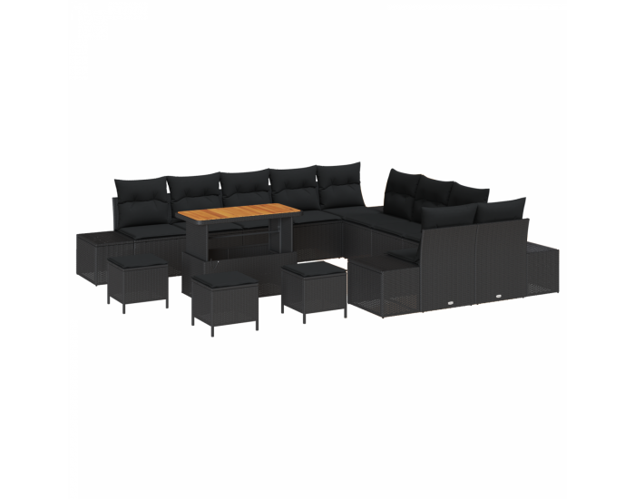 Комплект от 14 части градинска sofa с възглавници черен полиратан