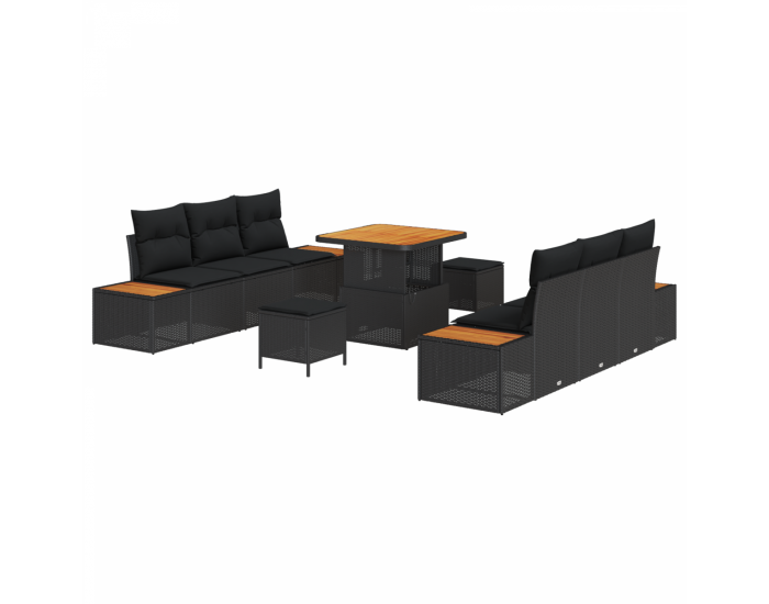 Sonata H 9 Piece Garden Sofa Set with Cushions Black Poly Rattan Acacia