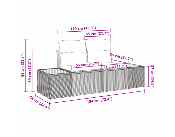 Sonata H 11 части градински диван с възглавници черен полиратан