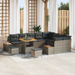 Sonata H 12 Piece Garden Sofa Set with Cushions Grey Poly Rattan Acacia - Seturi pentru exterior
