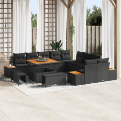 Sonata H 13 Членен Комплект Градински Диван с Възглавници Черен Полиратан Акация - Seturi pentru exterior