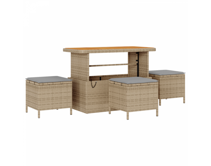 9-частен комплект градински диван с възглавници бежов полиестер ратан акация