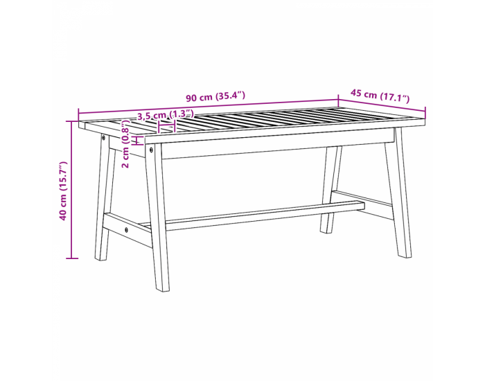 Sonata H Маса за кафе 90x45x40 см Масивна дървесина от акация