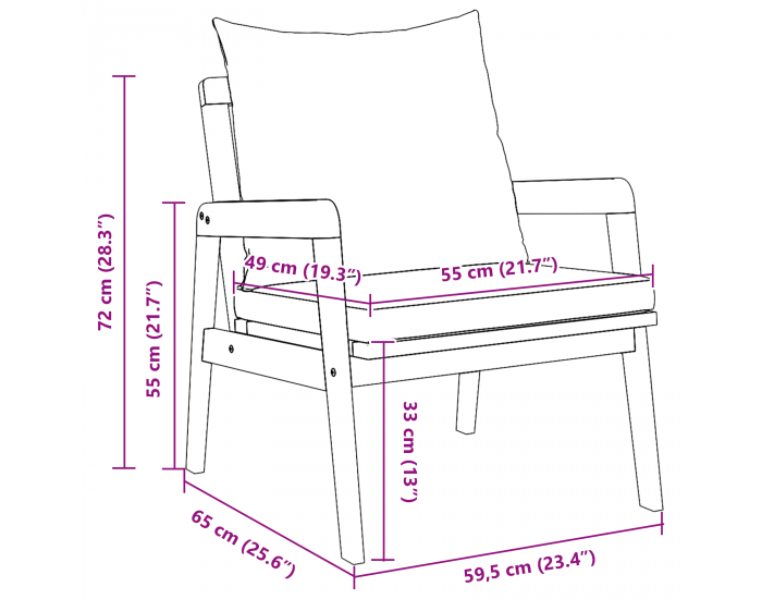 Sonata H Градински столове 2 бр 59.5x65x71.5 см Масивна акация