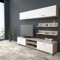 Секция + шкафове + рафтове бяло-мока Мебели Богдан - Comparare produse