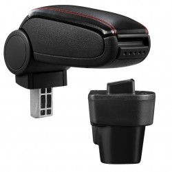 Подлакътник Citroën Nemo / Peugeot Bipper / Fiat Fiorino III / Fiat Qubo  с контейнер за съхранение, Изкуствена кожа, Черен, червен шев - Pro.tec