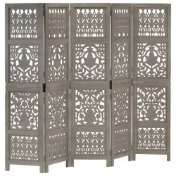 Sonata H Ръчно резбован параван, 5 панела, сив, 200x165 cм, манго масив - Electrocasnice și accesorii pentru living