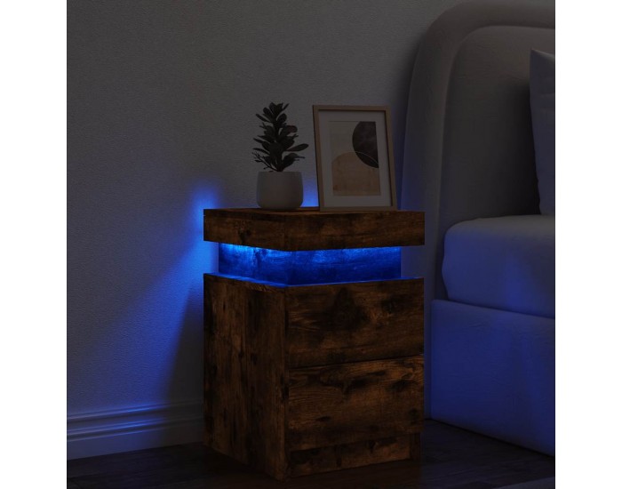 Sonata Noptieră cu lumini LED, stejar fumuriu, 35x39x55 cm