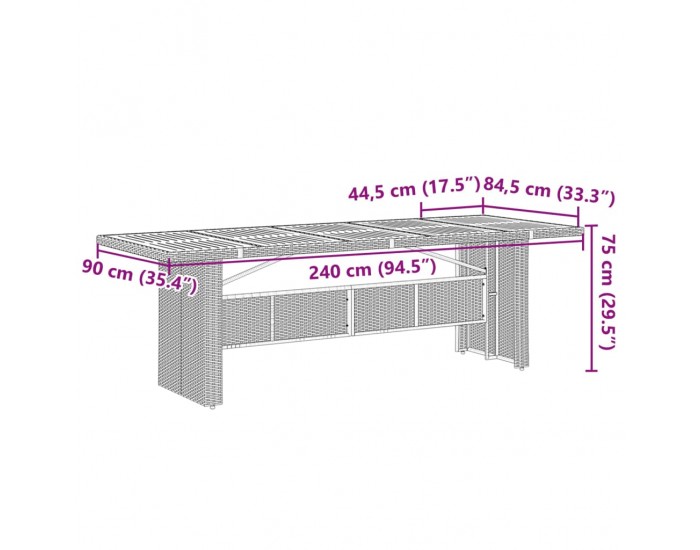 Sonata H Градинска маса със стъклен плот сива 240x90x75 см полиратан