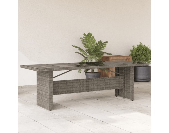 Sonata H Градинска маса със стъклен плот сива 240x90x75 см полиратан