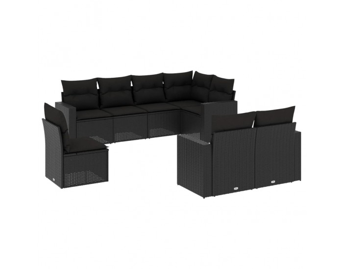 Sonata H Градински комплект диван с възглавници 8 части черен полиратан