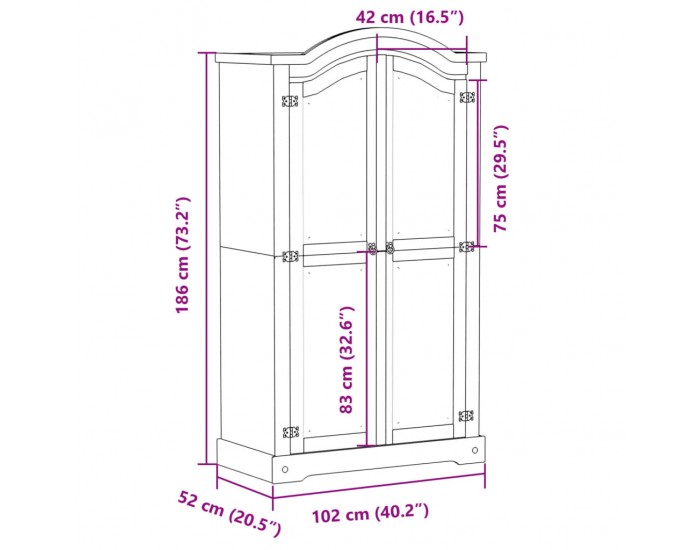 Sonata H Гардероб Corona 102x52x186 см бор масив