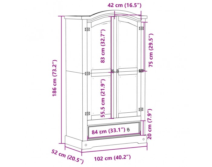 Sonata H Гардероб Corona 102x52x186 см бор масив