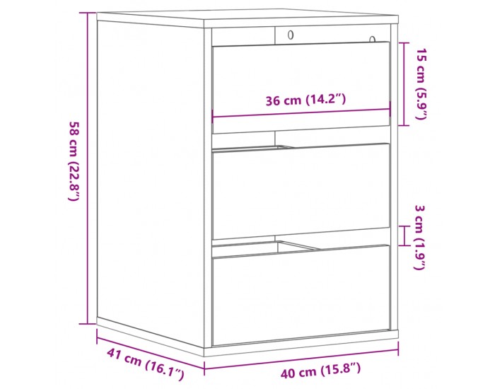 Sonata H Ъглов шкаф с чекмеджета бетонно сив 40x41x58 см инженерно дърво