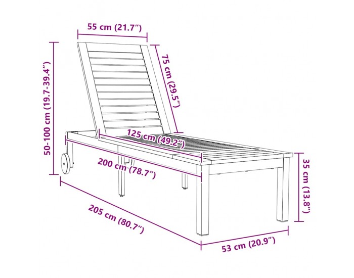 Sonata H Шезлонг Кафяво 207 x 58 x 35 см Масивна акациева дървесина