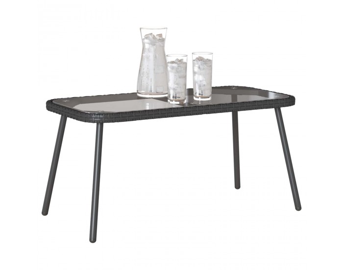 Sonata H Масичка за кафе Черно 90 x 45 x 43 см Поли ротанг, стъкло