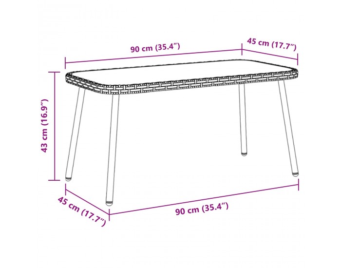 Sonata H Масичка за кафе Черно 90 x 45 x 43 см Поли ротанг, стъкло