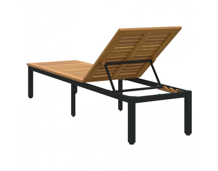 Sonata H Шезлонг Черно 200 x 55 x 35 см Масивна акациева дървесина