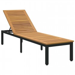 Sonata H Шезлонг Черно 200 x 55 x 35 см Масивна акациева дървесина - Șezlonguri