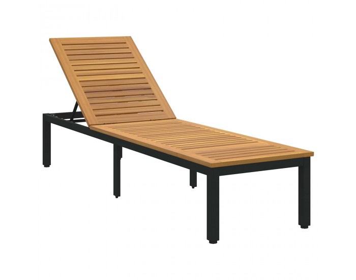 Sonata H Шезлонг Черно 200 x 55 x 35 см Масивна акациева дървесина