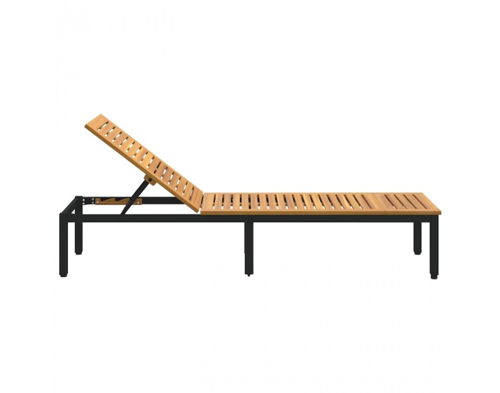 Sonata H Шезлонг Черно 200 x 55 x 35 см Масивна акациева дървесина