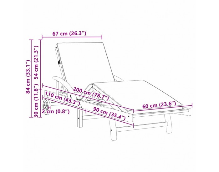 Sonata H Шезлонг 2 pcs Таупе 200 x 67 x 84cm Масивна акациева дървесина