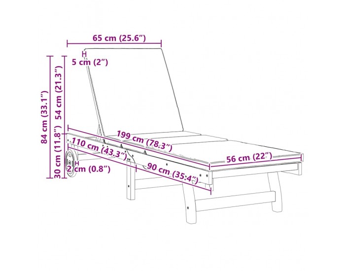 Sonata H Шезлонг 2 pcs Кафяво 63 x 199 x 85см Масивна акациева дървесина