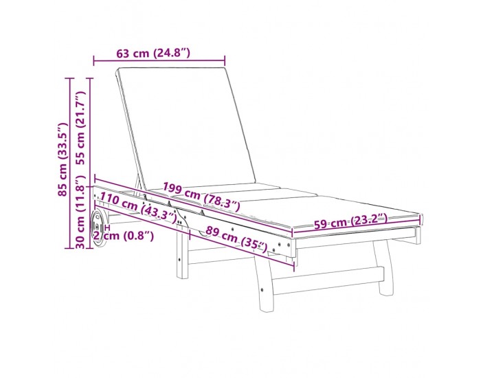 Sonata H Шезлонг 2 pcs Кафяво 63 x 199 x 85см Масивна акациева дървесина