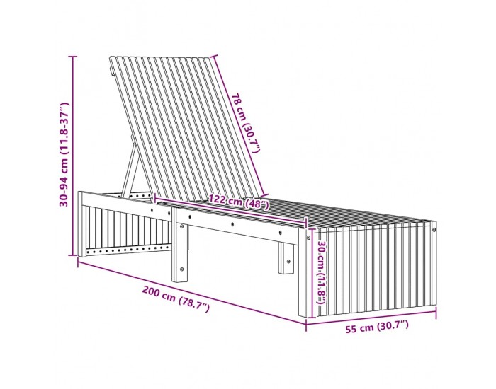 Sonata H Шезлонг Кафяво 200 x 55 x 94см Масивна акациева дървесина