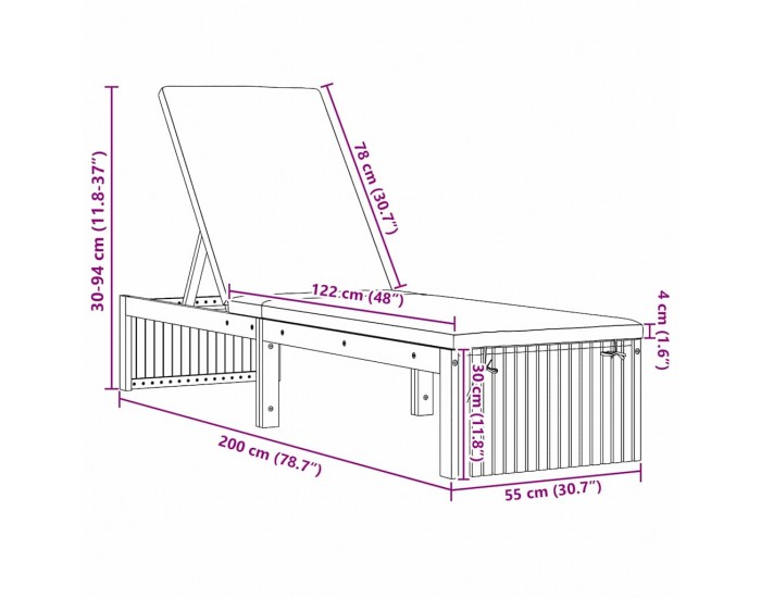 Sonata H Шезлонг Кафяво 200 x 55 x 94см Масивна акациева дървесина