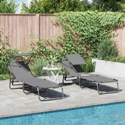 Sonata H Сгъваем шезлонг с възглавница 2 pcs Сив 56 x 190 x 81cm текстил - Șezlonguri