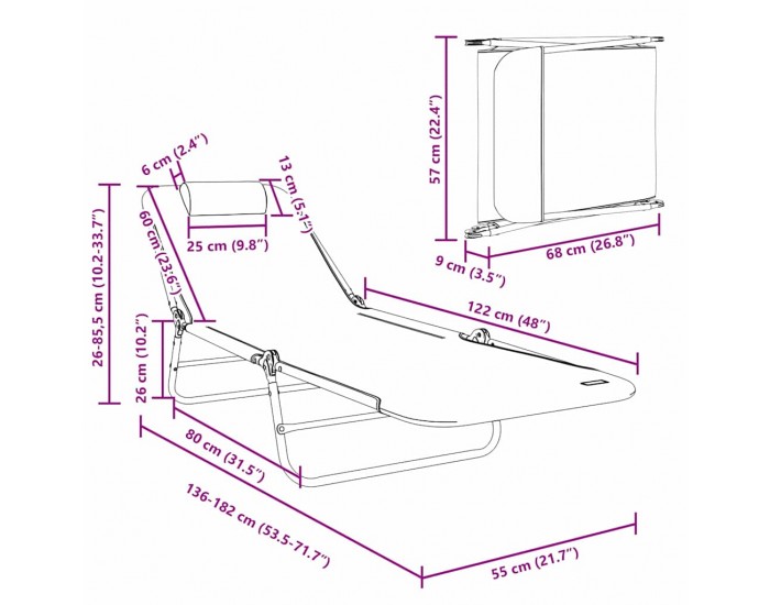 Sonata H Сгъваем шезлонг 1-човек Нейви 182 x 55 x 85.5 см Textilene