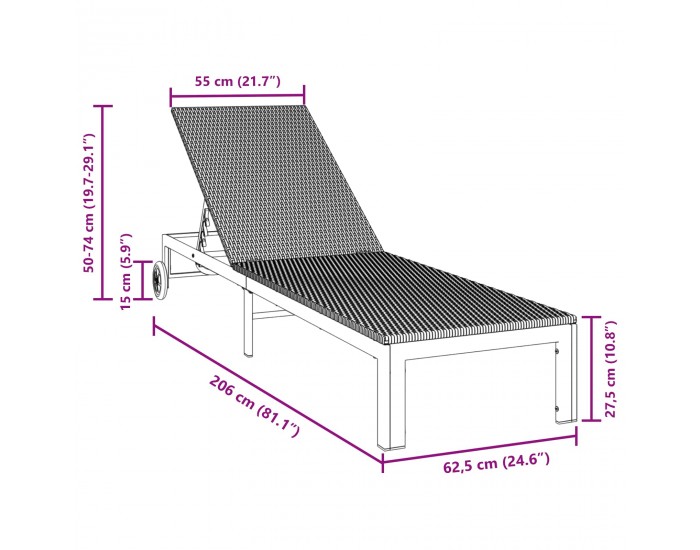 Sonata H Шезлонг 1-човек Черно 60 x 200 x 27см полиратан