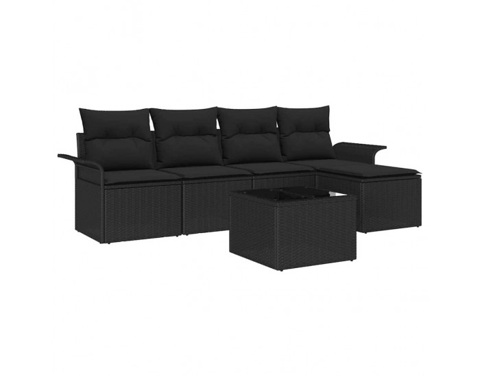 Sonata H 6 части комплект градински диван с възглавници Черен полиратан