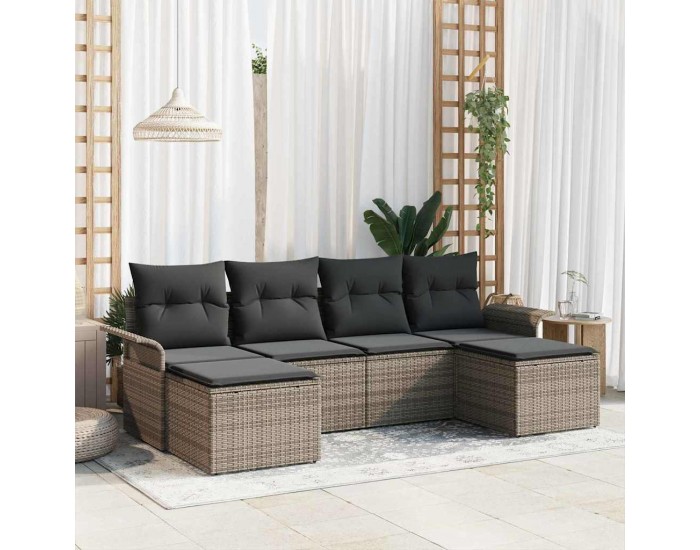 Sonata H 6 Частен комплект градински диван с възглавници, сив полиратан