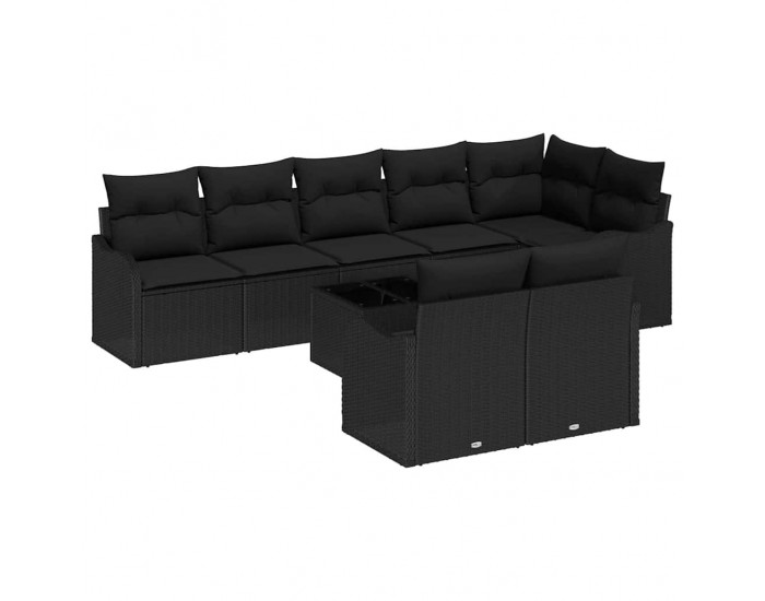Sonata H Комплект от 9 части Диван за Градина с Възглавници Бежов Поли Ратан