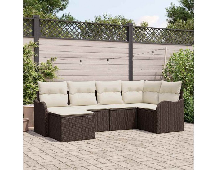 Sonata Set de canapele pentru grădină cu pernă 6 pcs Maro Rattan poli