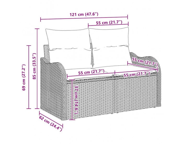 Sonata H комплект градински диван с възглавници черно поли ратан