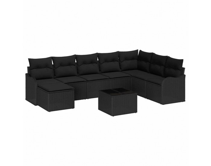 Sonata Set de canapele pentru grădină 9 buc. Negru poliratan