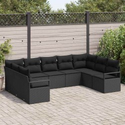 Sonata H 9 Часова Градинска Диван Комплект с Възглавници Черен Полиратан - Seturi pentru exterior