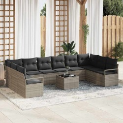 Sonata H 11 Piece Garden Sofa Set with Cushions Grey Poly Rattan - Seturi pentru exterior
